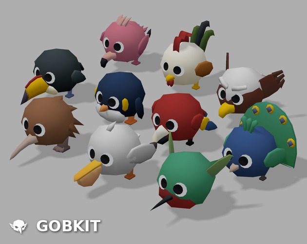 Gobkit Free Bird Pack — Eagle, Flamingo, Hummingbird, Kiwi, Macaw, Peacock, Pelican, Penguin, Rooster and Toucan